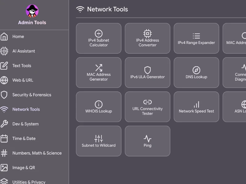 Netwerktools zoals subnet calculator en DNS lookup