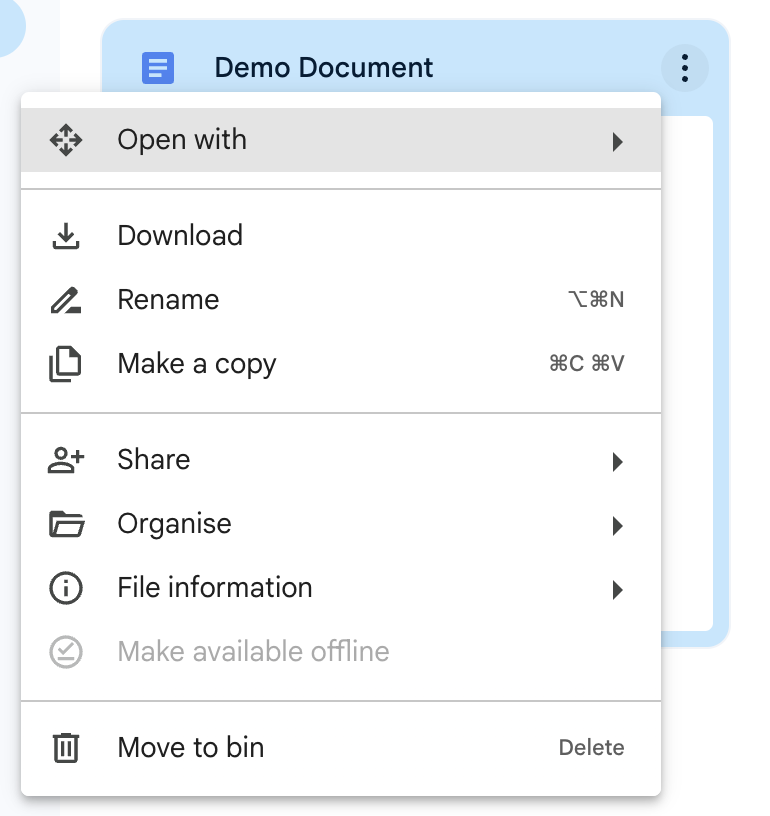 3 dots when editing a file in Google Drive