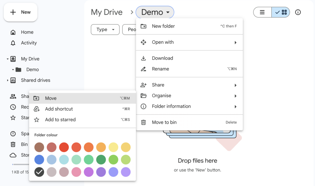 Options for Folders in Google Drive