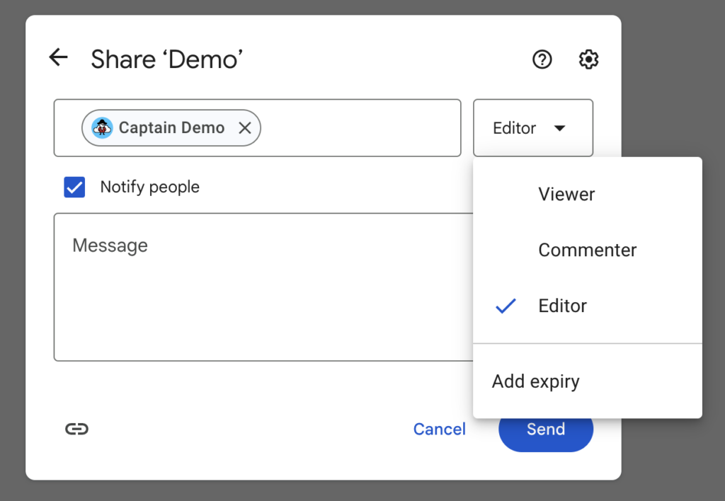 Sharing options in Google Drive