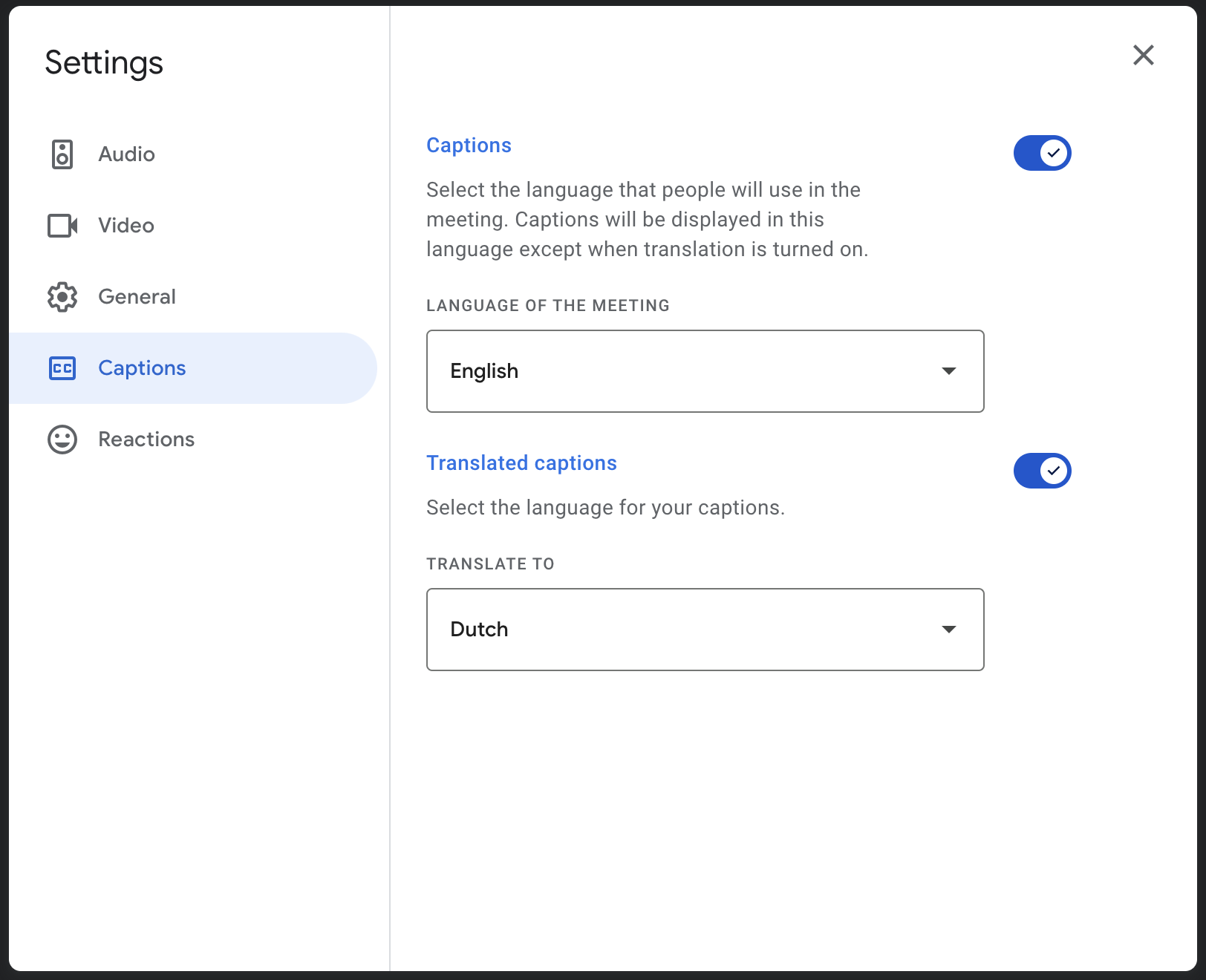 Captions in Google Meet