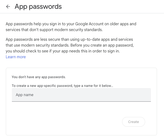 Google Myaccount - App Password.